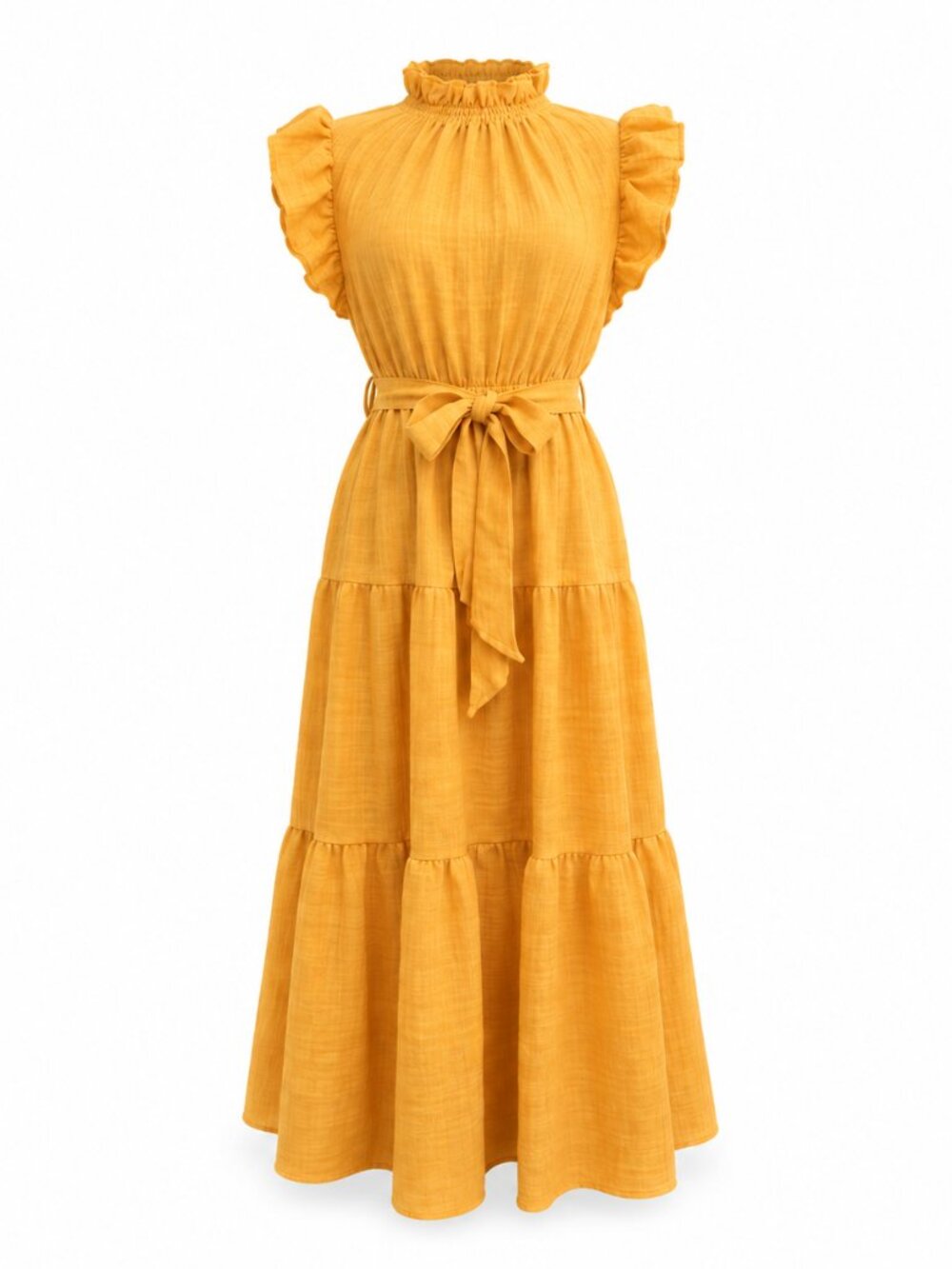 Mustard Yellow Ruffle Tiered Maxi Dress New